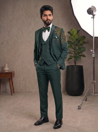 Club AK Emerald Green 3 Piece Tuxedo Suit for Men | Premium Wedding Wear