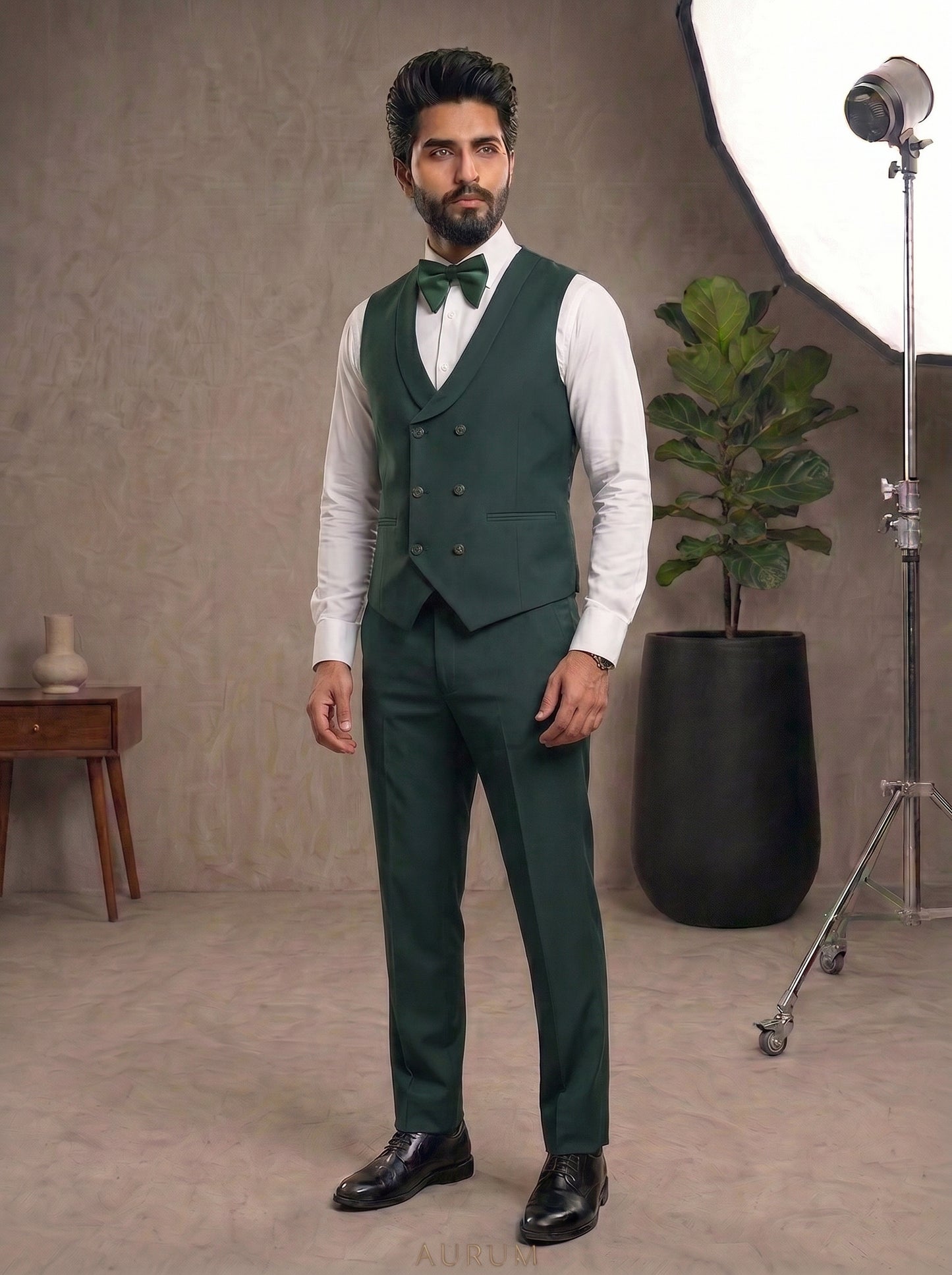 Club AK Emerald Green 3 Piece Tuxedo Suit for Men | Premium Wedding Wear