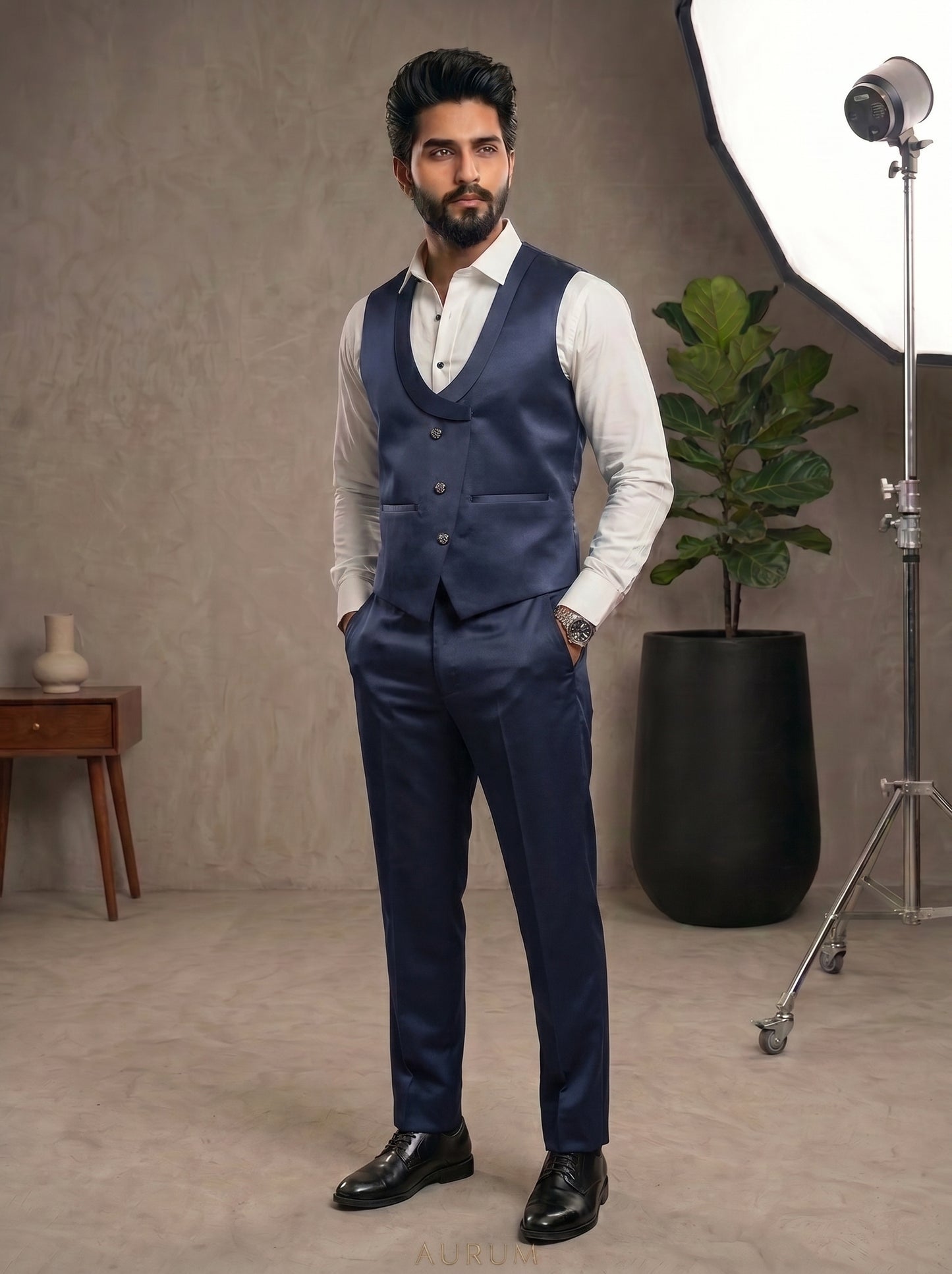 Club AK Men's Premium Navy Blue 3 Piece Suit with Blazer, Waistcoat andTrousers