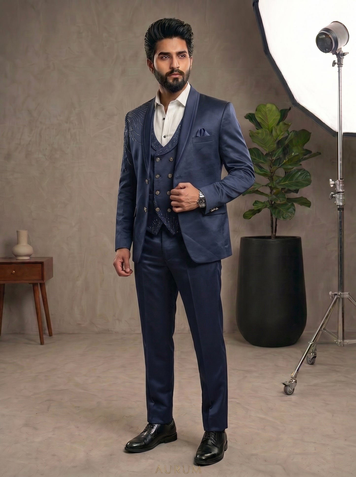Club AK Men's Premium Navy Blue 3 Piece Suit with Blazer, Waistcoat andTrousers