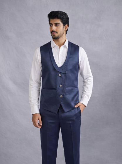 Club AK Men's Premium Navy Blue 3 Piece Suit with Blazer, Waistcoat andTrousers