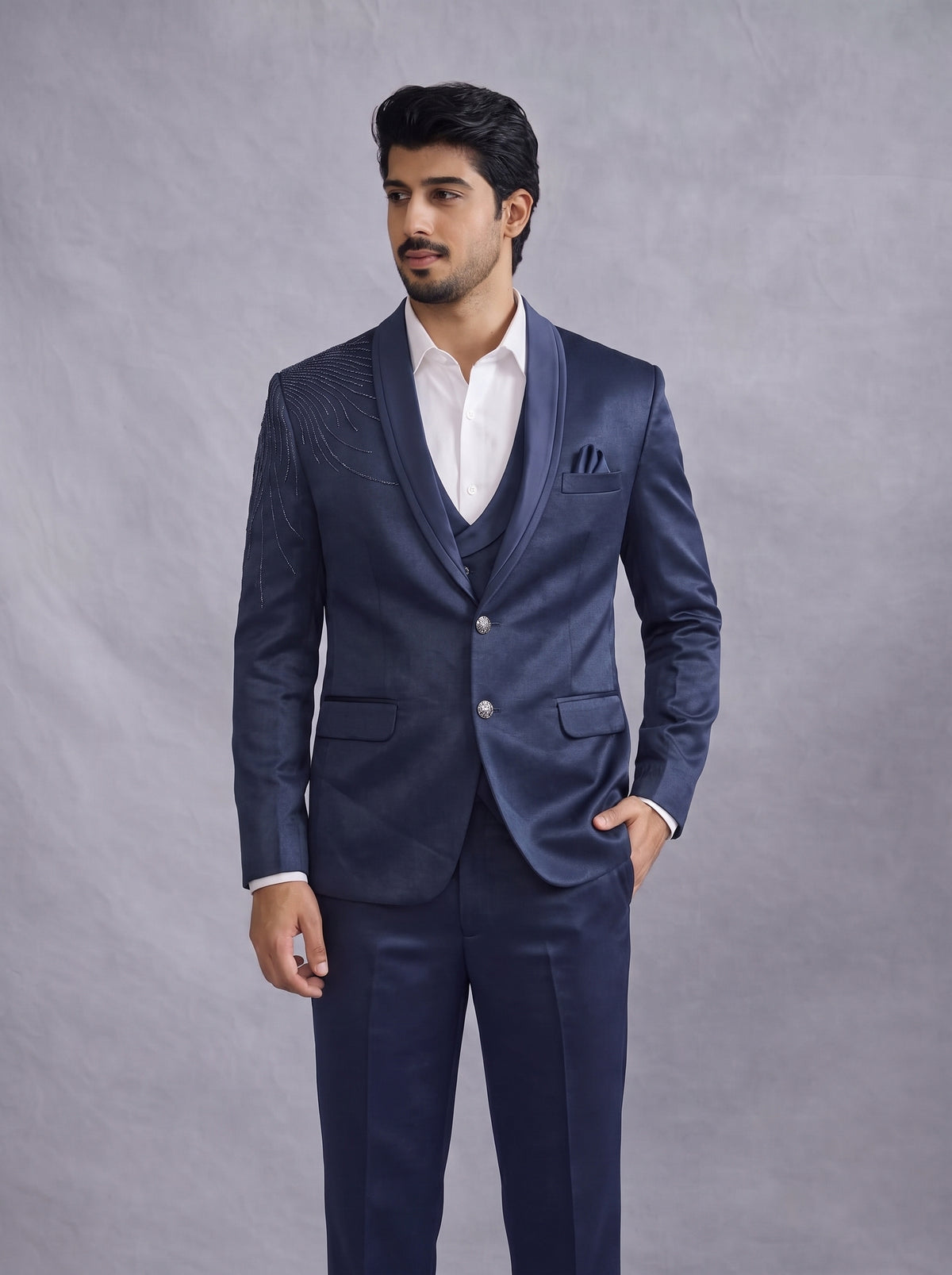 Club AK Men's Premium Navy Blue 3 Piece Suit with Blazer, Waistcoat andTrousers