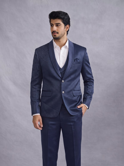 Club AK Men's Premium Navy Blue 3 Piece Suit with Blazer, Waistcoat andTrousers