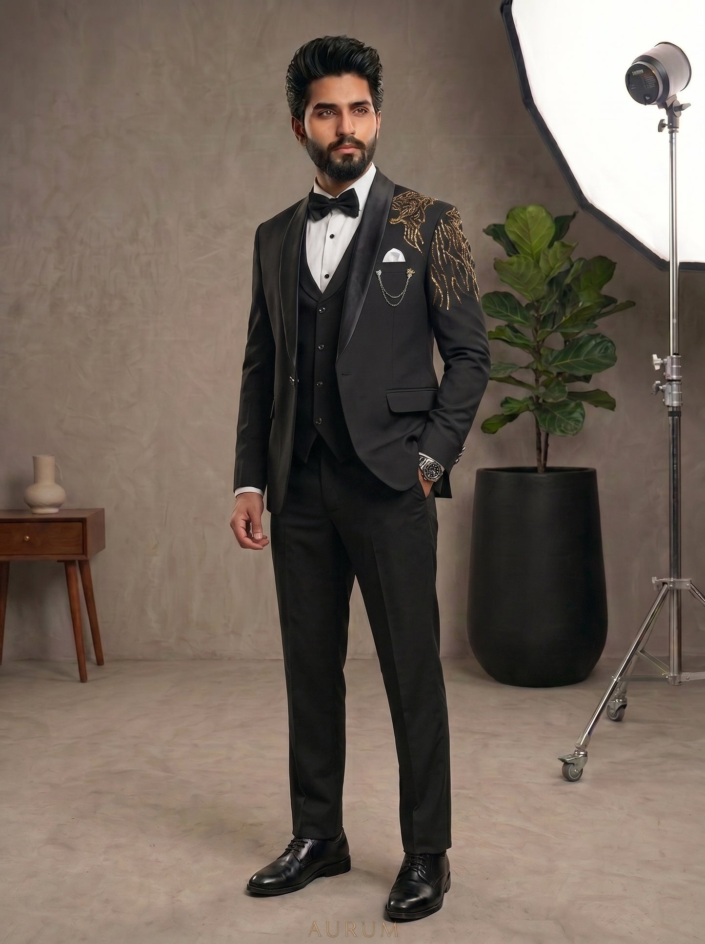 Club AK Black Designer Tuxedo Suit for Men | Premium Wedding Wear