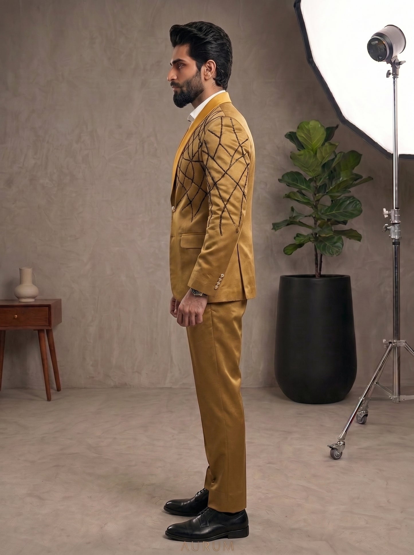 Club AK Men's Premium Gold Designer Tuxedo Suit | Luxury Wedding & Reception Wear