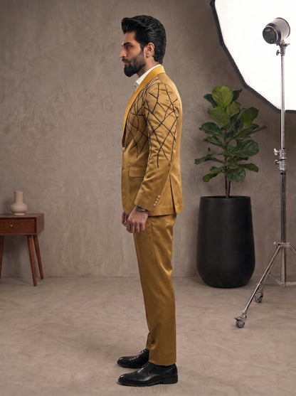 Club AK Men's Premium Gold Designer Tuxedo Suit | Luxury Wedding & Reception Wear