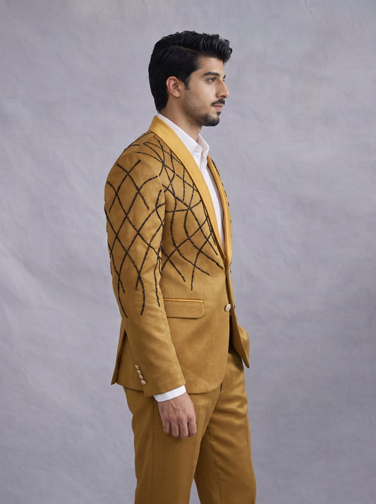 Club AK Men's Premium Gold Designer Tuxedo Suit | Luxury Wedding & Reception Wear