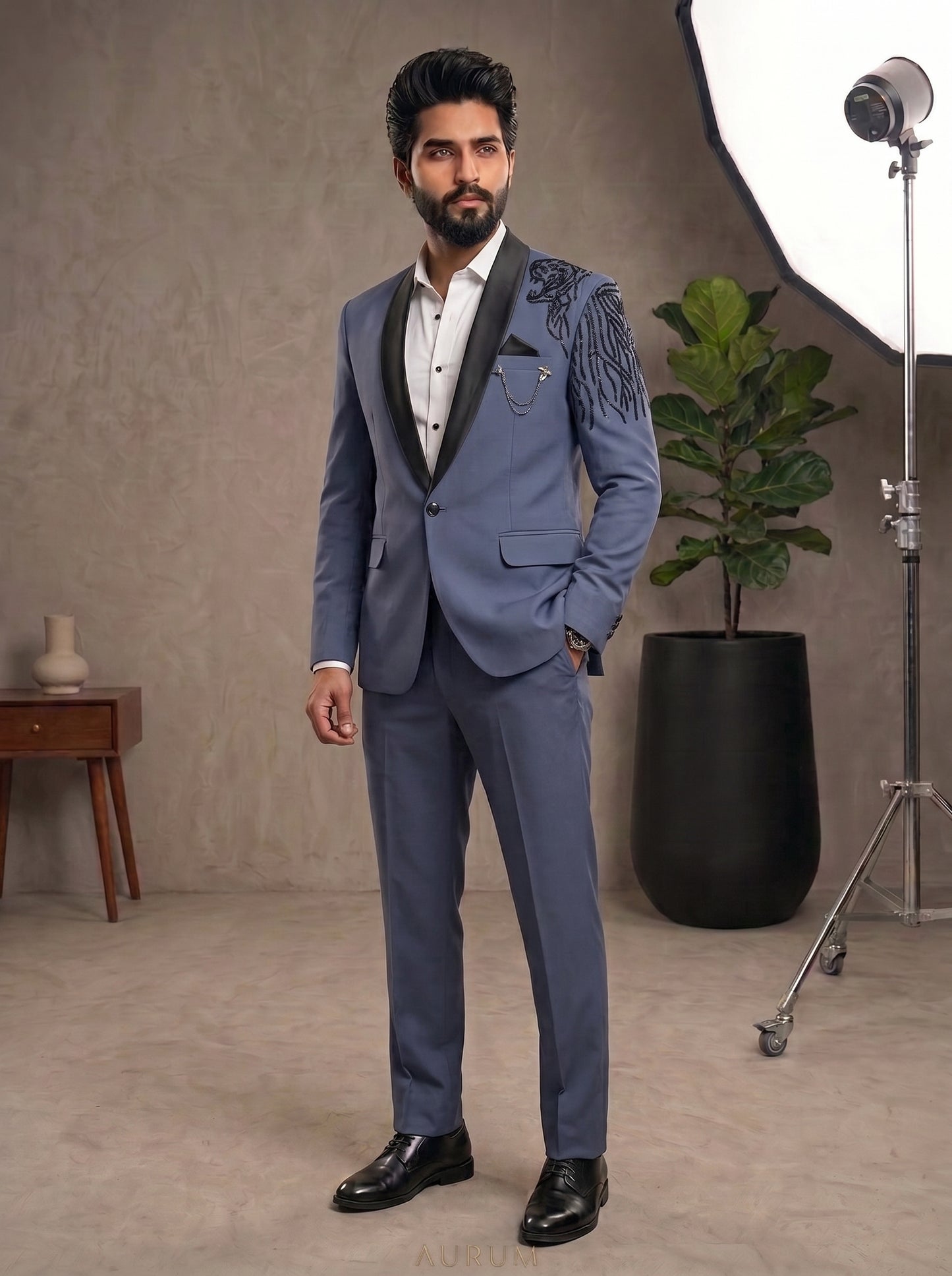 Club AK Steel Blue Tuxedo Suit for Men | Premium Wedding Wear