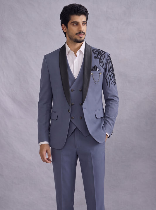 Club AK Steel Blue Tuxedo Suit for Men | Premium Wedding Wear