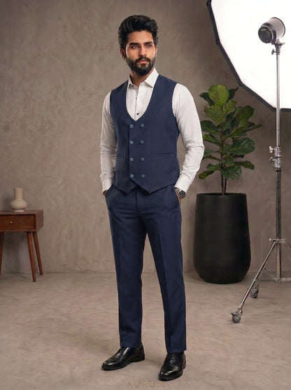 Club AK Men's Premium Navy Blue 3 Piece Designer Suit | Wedding, Reception & Party Wear