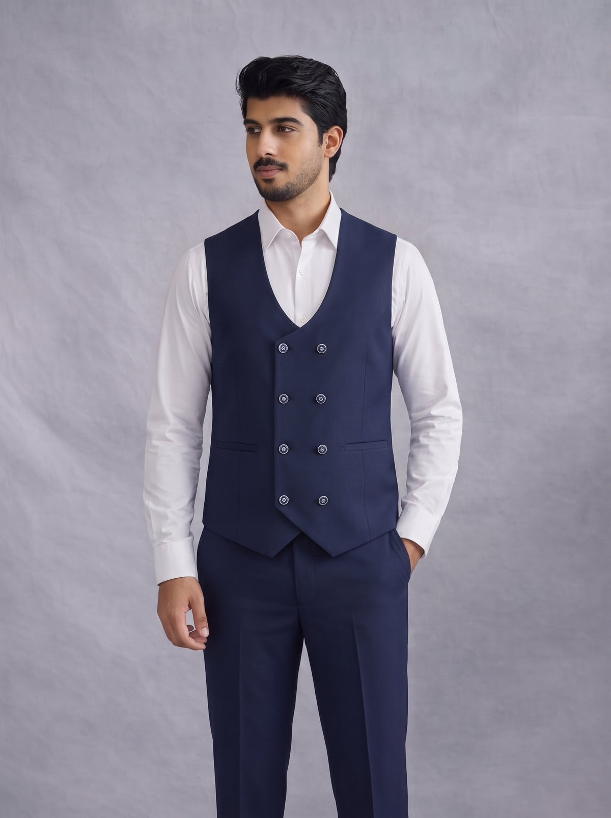 Club AK Men's Premium Navy Blue 3 Piece Designer Suit | Wedding, Reception & Party Wear
