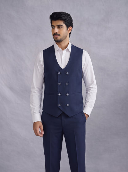 Club AK Men's Premium Navy Blue 3 Piece Designer Suit | Wedding, Reception & Party Wear