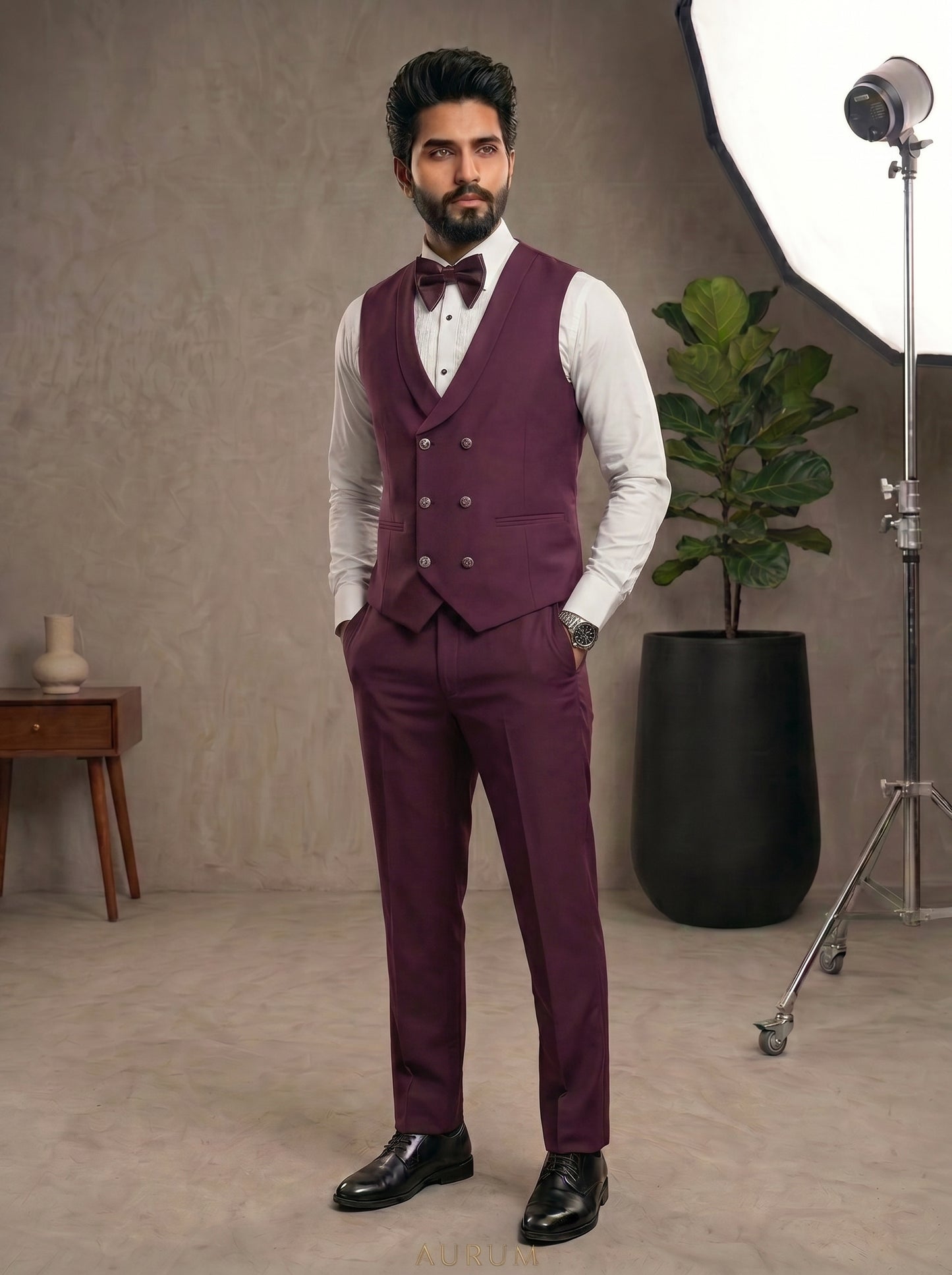 Club AK Men's Premium Burgundy 3 Piece Suit | Wedding, Reception & Party Wear