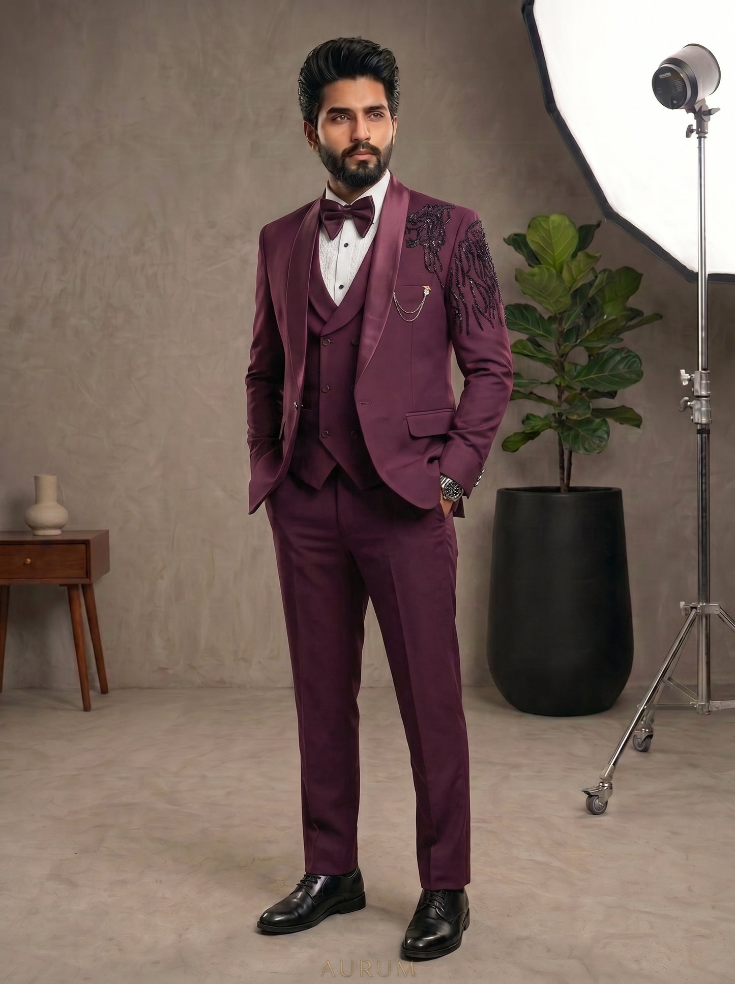 Club AK Men's Premium Burgundy 3 Piece Suit | Wedding, Reception & Party Wear