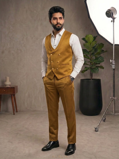 Club AK Men's Premium Mustard Gold 3 Piece Designer Suit | Luxury Wedding & Reception Wear