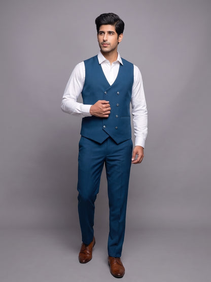 Club AK Teal Blue 3-Piece Suit for Men | Wedding Wear
