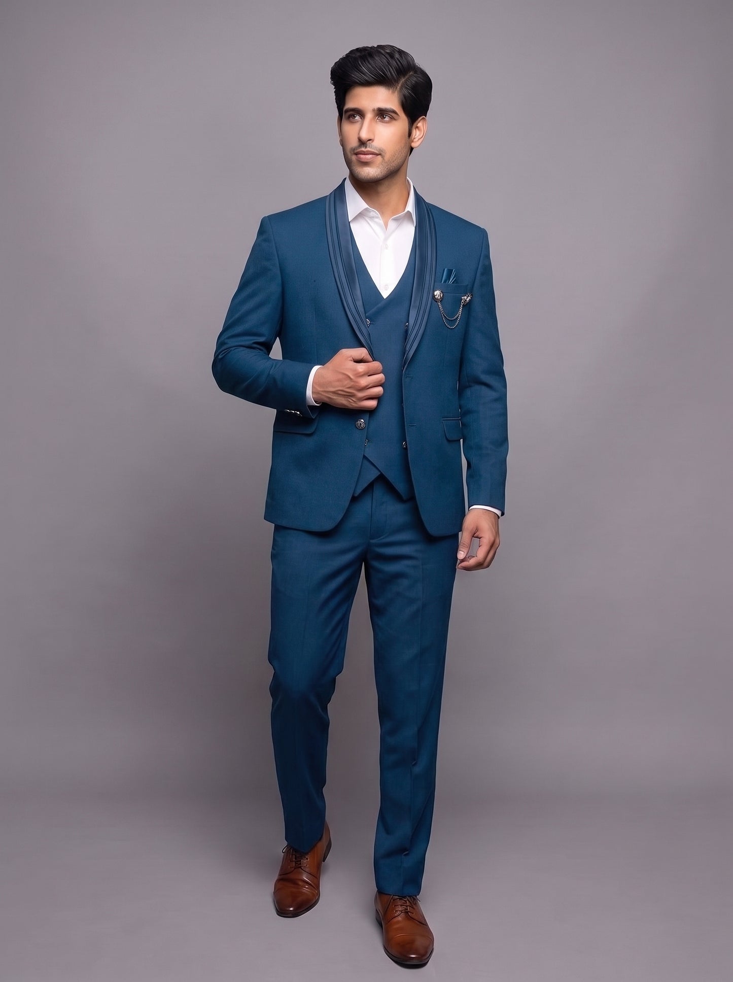 Club AK Teal Blue 3-Piece Suit for Men | Wedding Wear