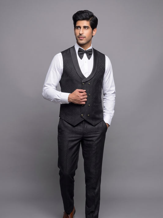 Club AK grey checkered tuxedo suit for men. Premium designer 3-piece wedding, reception,
