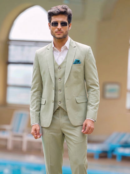 Club AK Men's Elegant Sage Green Three Piece Suit for Men with Blazer, Waistcoat and Formal Pants | Premium Wedding Wear