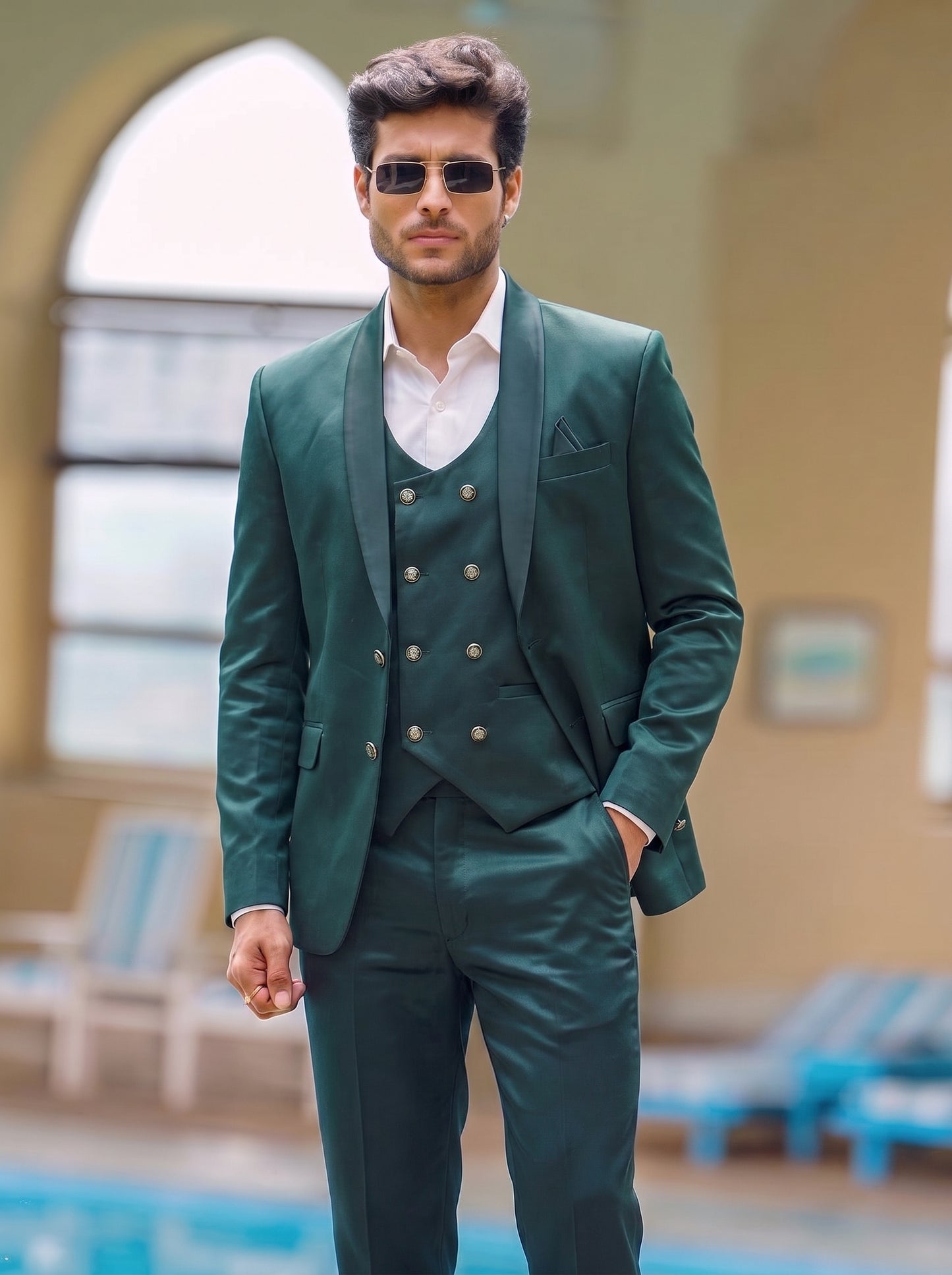 Club AK Men's Designer Dark Green Suit | Slim Fit 3 Piece Formal Wear