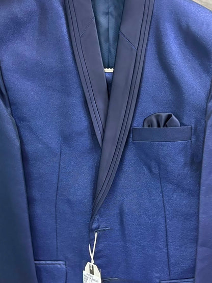 Club AK Men's Designer Blue Blazer Suit Set with Satin Lapel | Luxury Party Wear Suit for Men