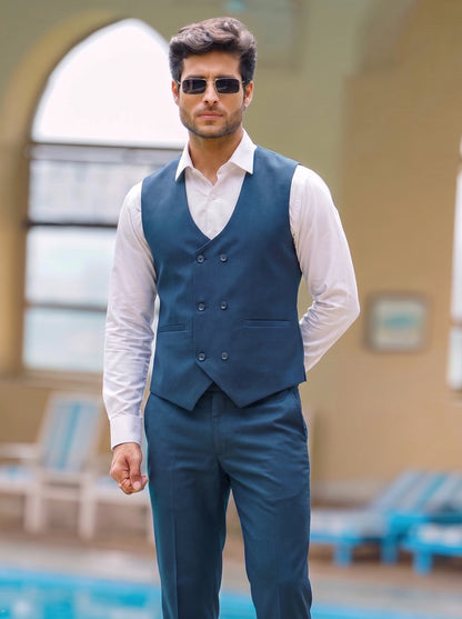 Club AK Teal Blue Formal Suit for Men | Slim Fit 3 Piece Blazer Set
