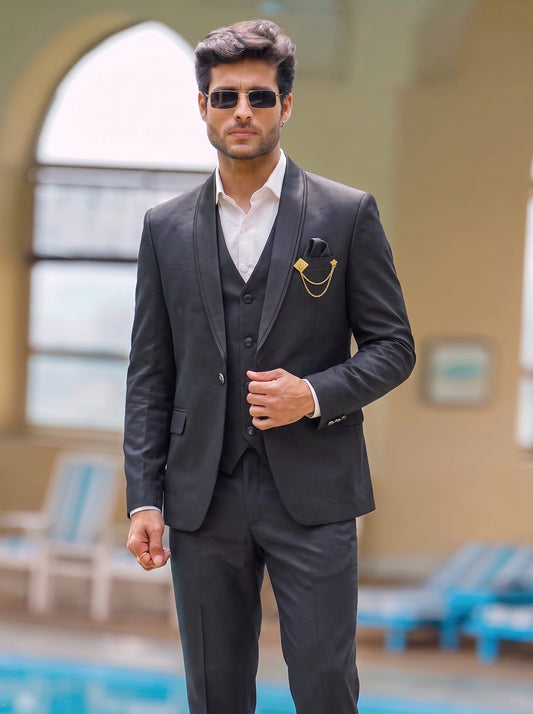 Club AK Men's Black Wedding Suit | Designer 3 Piece Formal Outfit