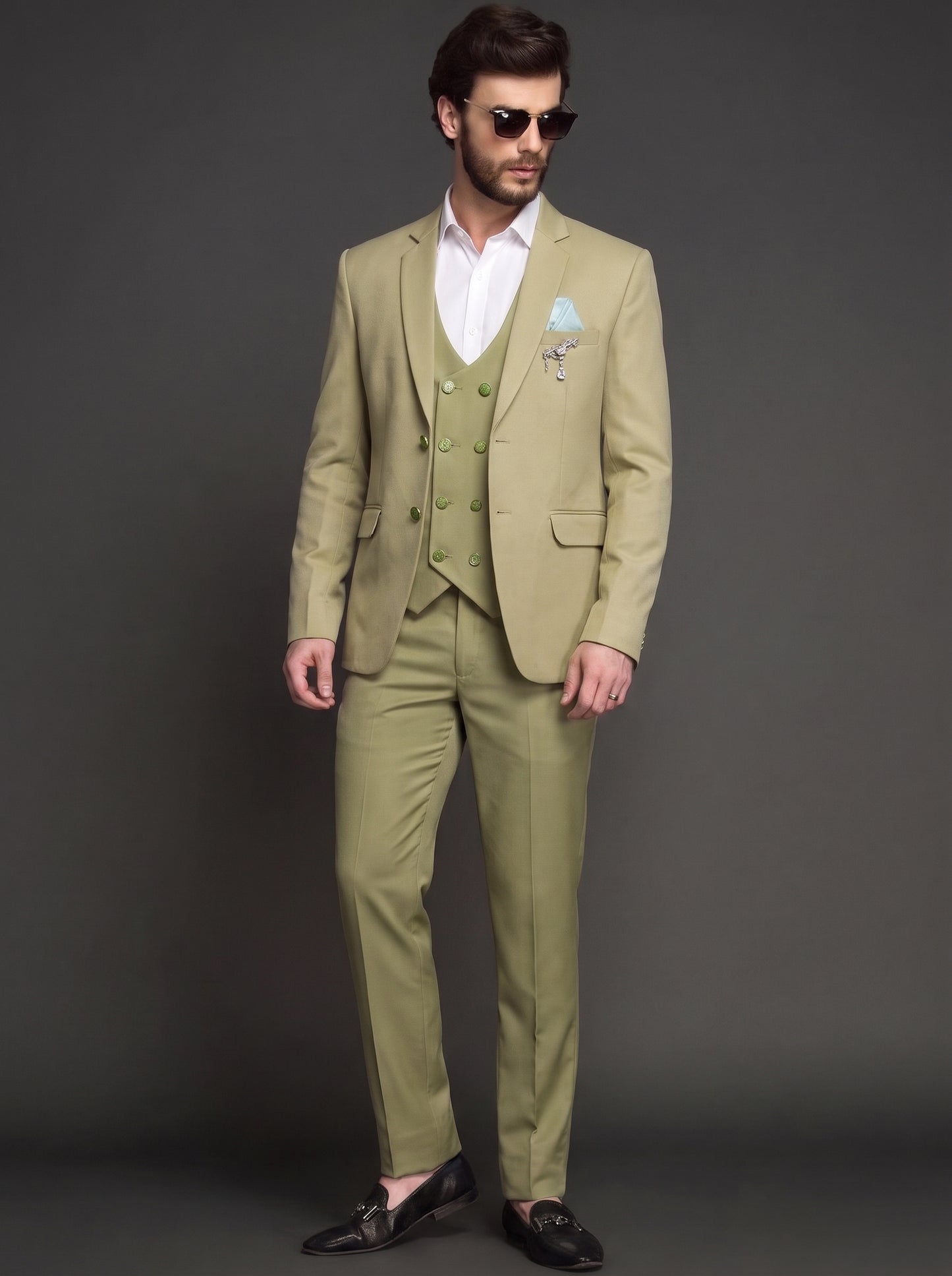 Club AK Men's Beige 3 Piece Suit | Premium Wedding & Party Wear