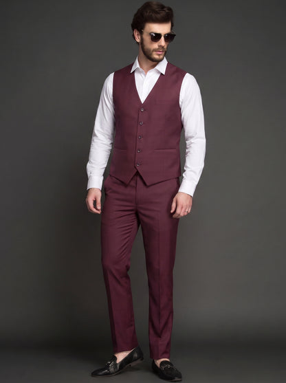 Club AK Maroon 3 Piece Suit for Men | Slim Fit Formal Blazer Set
