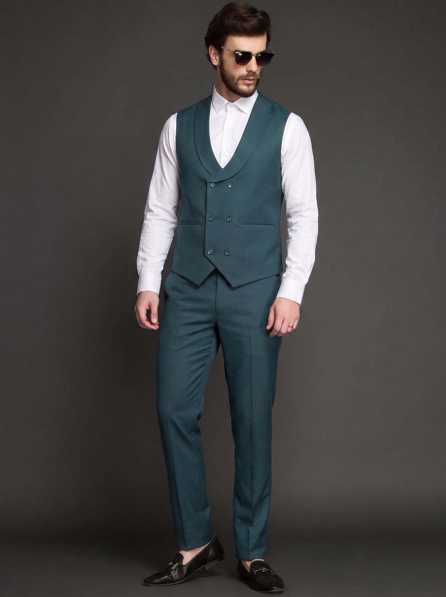 Club AK Men's Elegant Teal Green Three Piece Suit for Men with Blazer, Waistcoat and Formal Pants | Premium Wedding Wear
