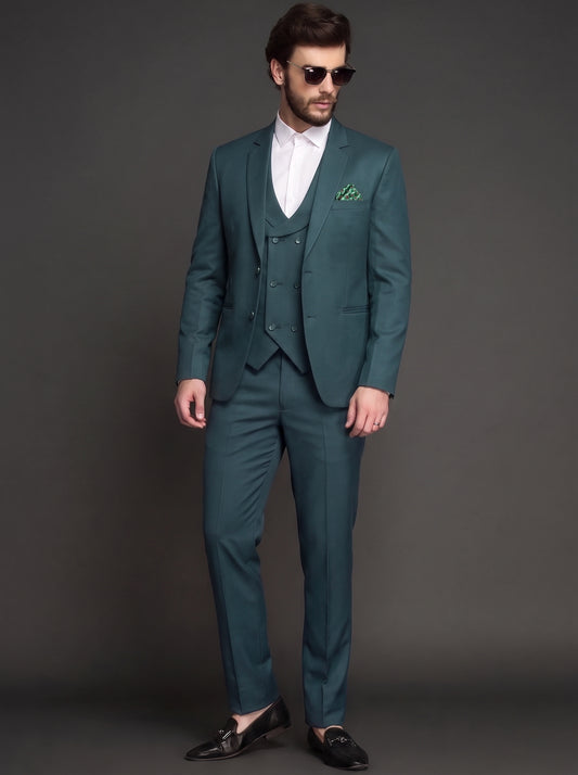 Club AK Men's Elegant Teal Green Three Piece Suit for Men with Blazer, Waistcoat and Formal Pants | Premium Wedding Wear