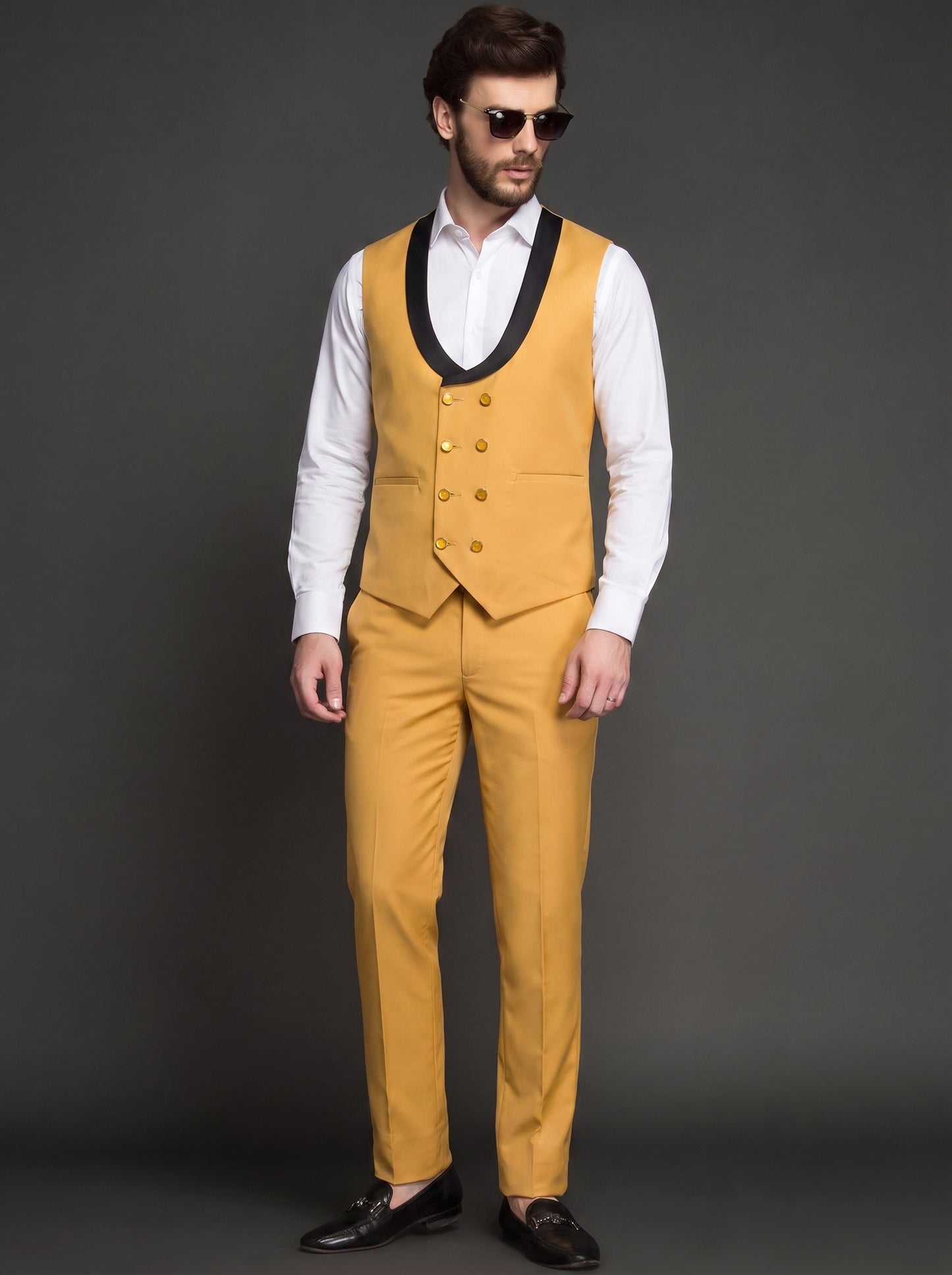 Club AK Premium Mustard Yellow 3 Piece Suit for Men | Wedding & Party Wear