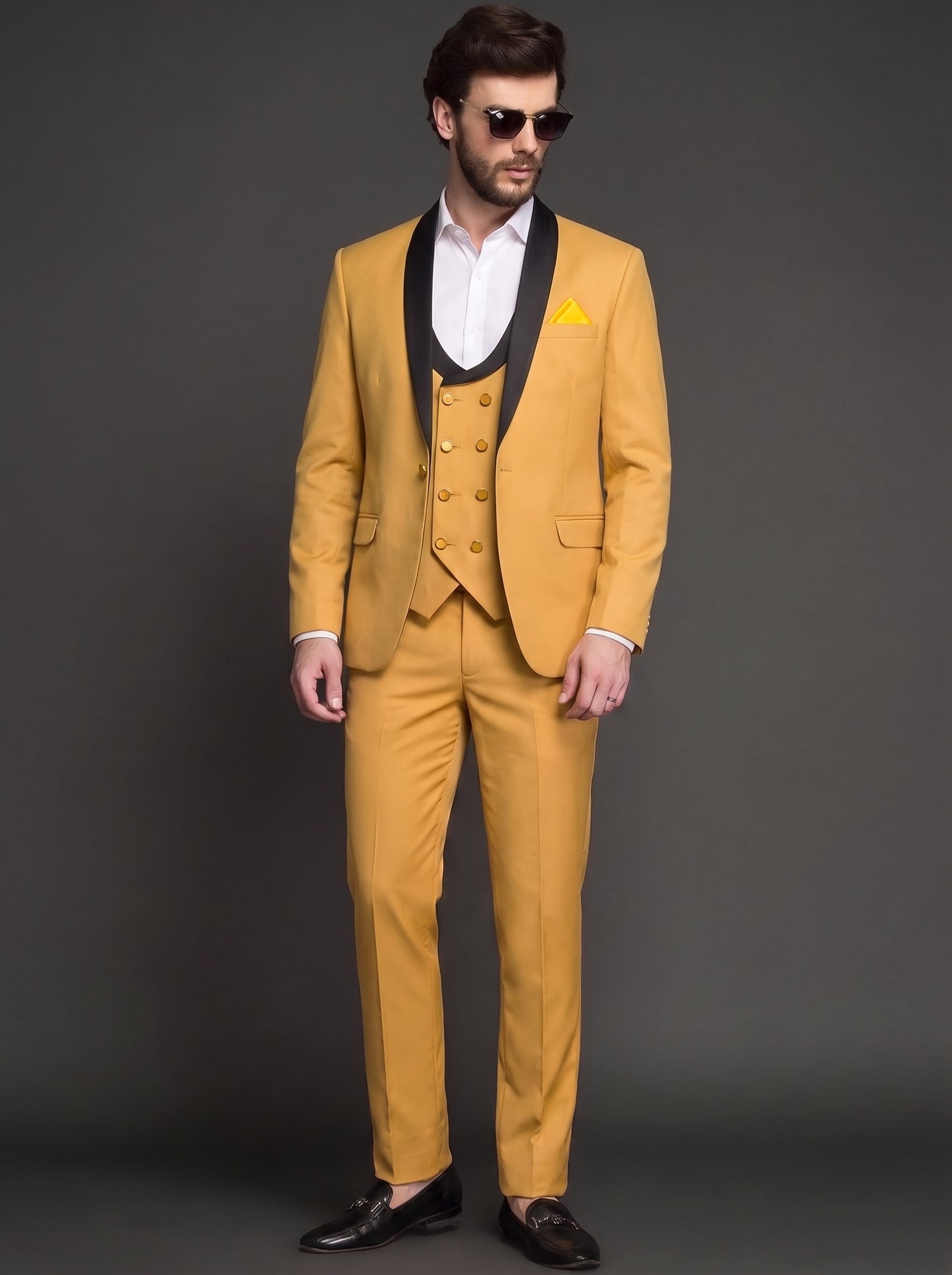 Club AK Premium Mustard Yellow 3 Piece Suit for Men | Wedding & Party Wear