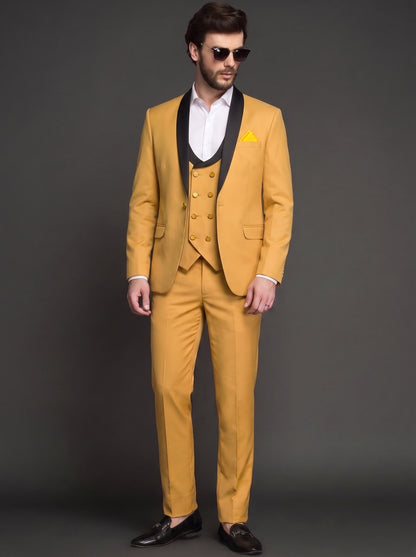 Club AK Premium Mustard Yellow 3 Piece Suit for Men | Wedding & Party Wear