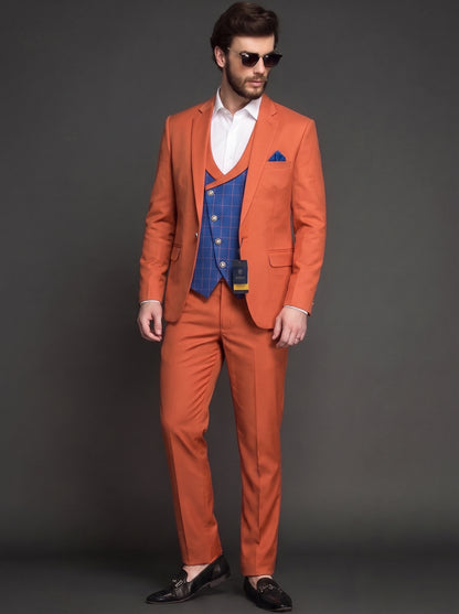 Club AK Premium Orange 3 Piece Suit for Men | Wedding & Party Wear