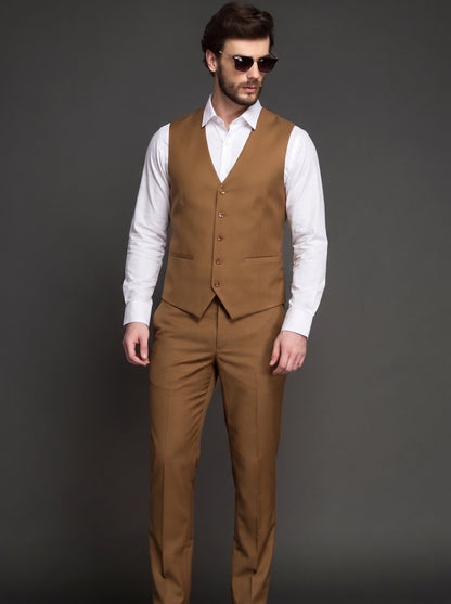 Club AK Men's Camel Brown 3 Piece Suit | Premium Wedding, Reception & Party Wear