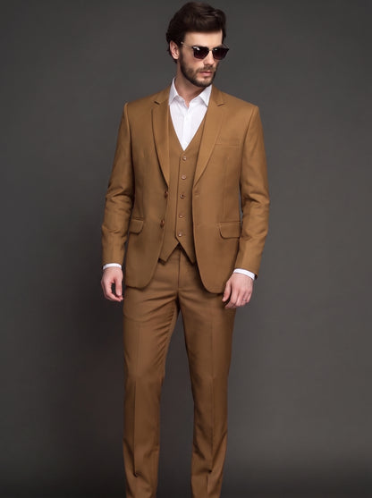 Club AK Men's Camel Brown 3 Piece Suit | Premium Wedding, Reception & Party Wear