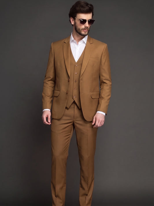Club AK Men's Camel Brown 3 Piece Suit | Premium Wedding, Reception & Party Wear