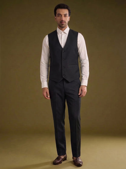 Club AK Men's Elegant Black Three Piece Suit for Men with Blazer, Waistcoat and Formal Pants | Premium Wedding & Party Wear