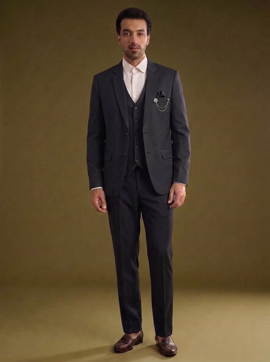 Club AK Men's Elegant Black Three Piece Suit for Men with Blazer, Waistcoat and Formal Pants | Premium Wedding & Party Wear