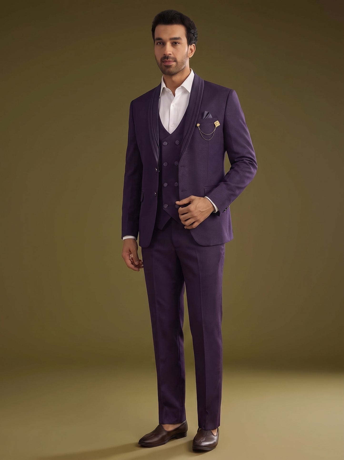 Club AK Men's Luxury Purple Blazer Suit Set with Waistcoat and Trouser | Designer Formal Wear for Men