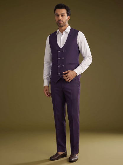 Club AK Men's Luxury Purple Blazer Suit Set with Waistcoat and Trouser | Designer Formal Wear for Men