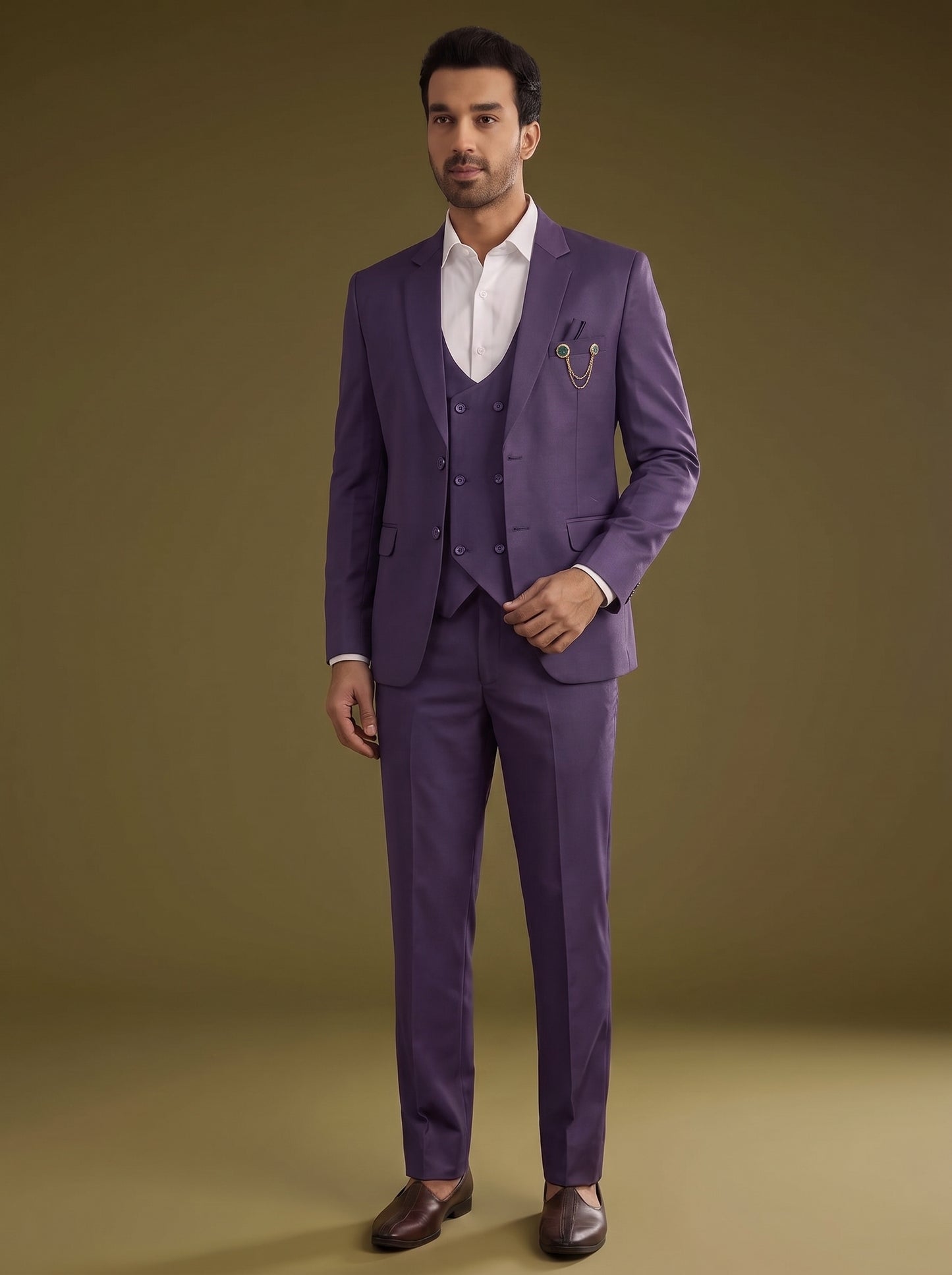 Club AK Men's Elegant Lavender Purple Three Piece Suit for Men with Blazer, Waistcoat and Formal Pants | Premium Wedding Wear