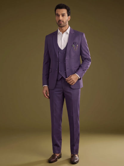 Club AK Men's Elegant Lavender Purple Three Piece Suit for Men with Blazer, Waistcoat and Formal Pants | Premium Wedding Wear