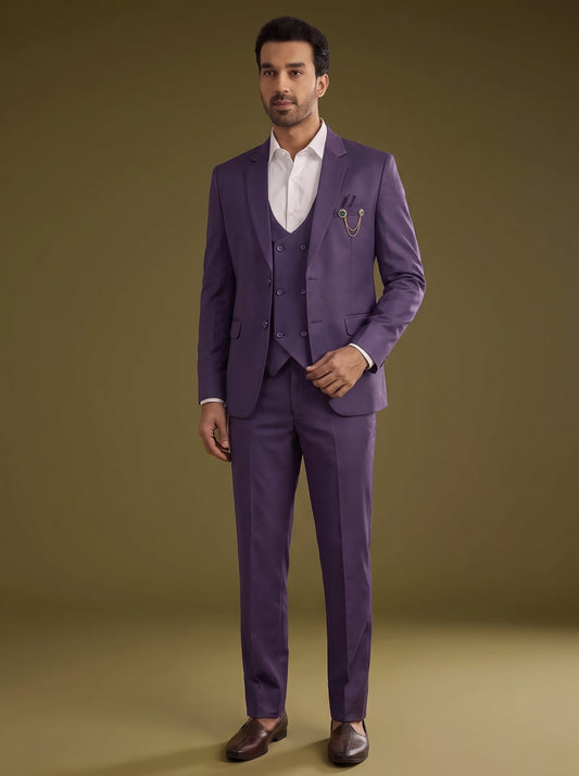 Club AK Men's Elegant Lavender Purple Three Piece Suit for Men with Blazer, Waistcoat and Formal Pants | Premium Wedding Wear