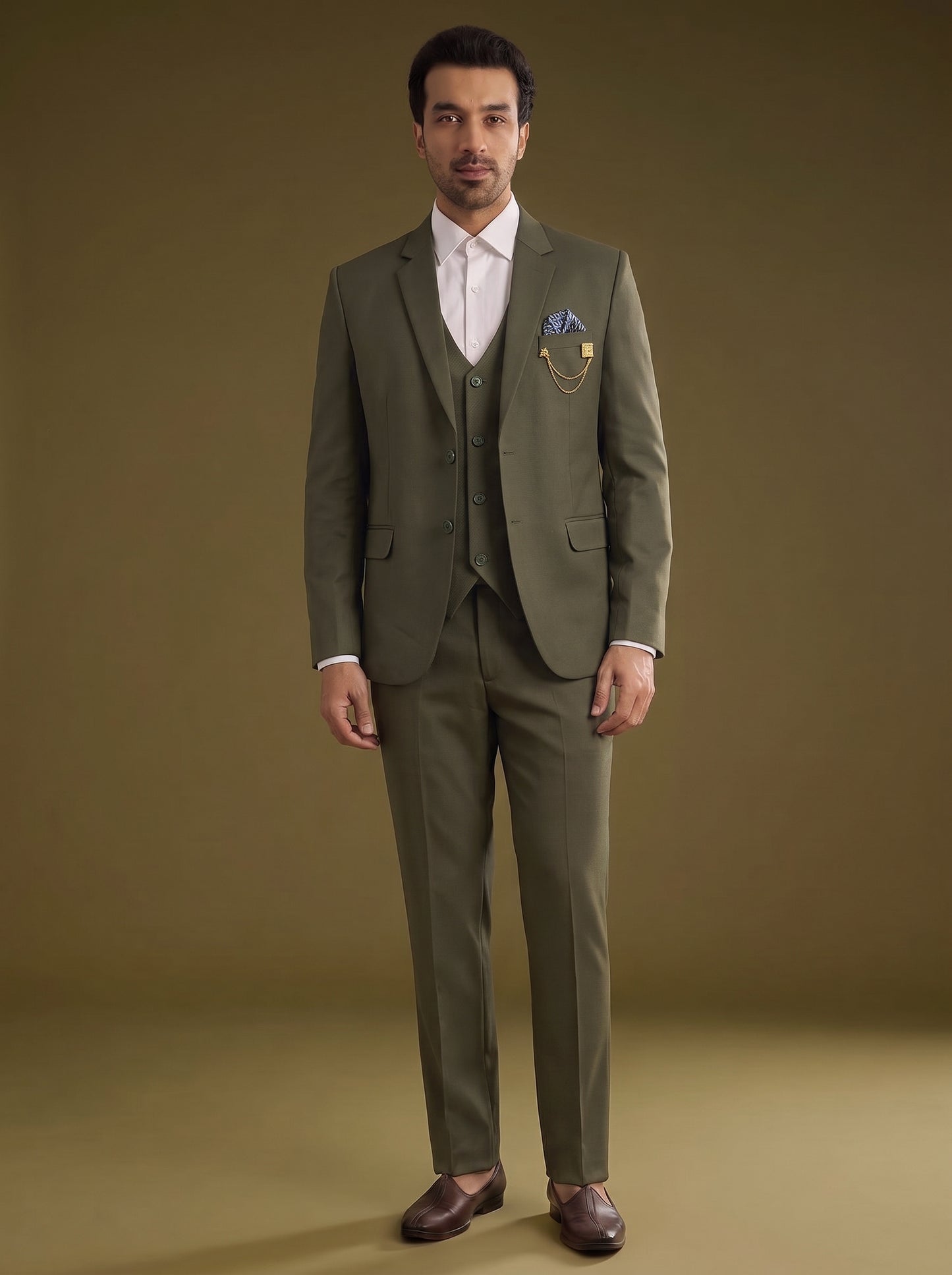 Club AK Men's Designer Olive Green Suit Set | Reception & Engagement Outfitt