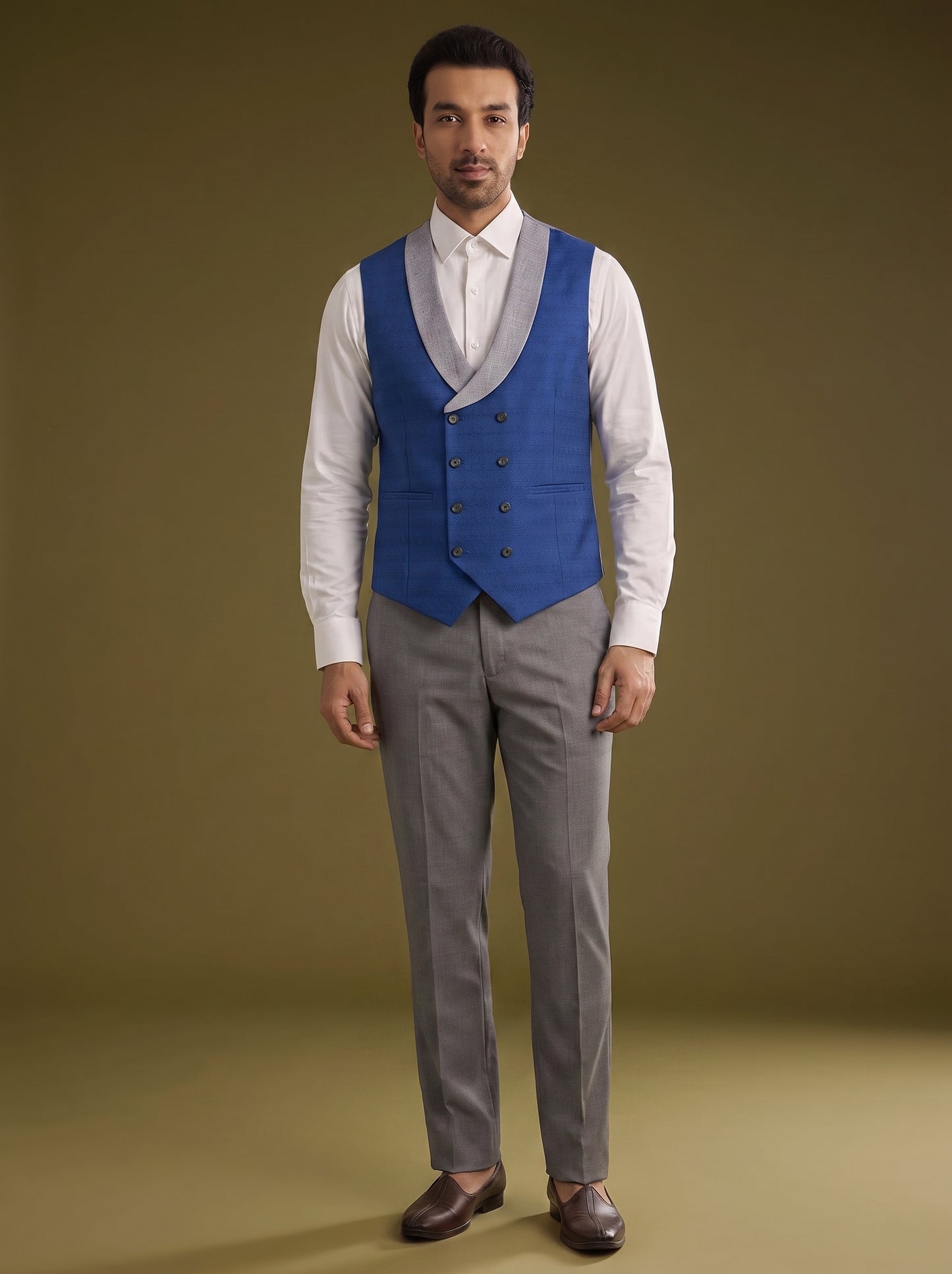 Club AK Men's Elegant Light Grey Three Piece Suit for Men with Blue Waistcoat and Trouser | Premium Wedding Wear