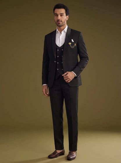 Club AK Black Tuxedo Style Suit for Men | Slim Fit 3 Piece Formal Wear