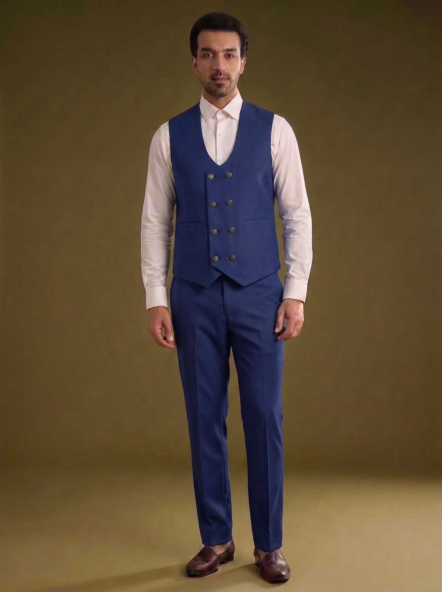 Club AK Men's Elegant Navy Blue Three Piece Suit for Men with Blazer, Waistcoat and Trouser | Premium Formal & Wedding Wear