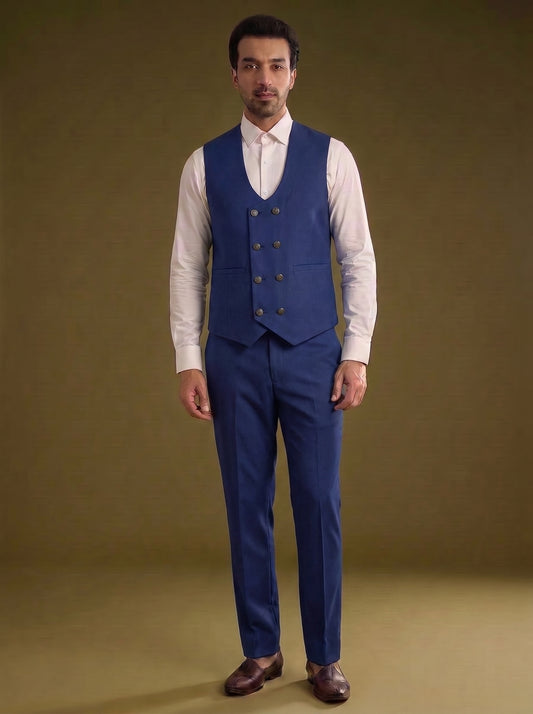 Club AK Men's Elegant Navy Blue Three Piece Suit for Men with Blazer, Waistcoat and Trouser | Premium Formal & Wedding Wear